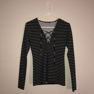 black and white striped long sleeve top